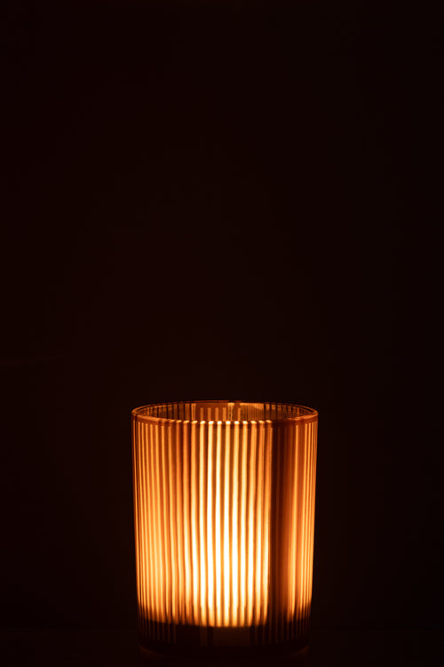 J-Line windlicht Strepen - glas - bruin/wit - medium