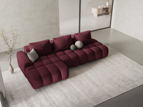 Cosmopolitan Design Uitklapbare hoekbank links met opbergdoos Linz 3-zits, structurele stof bordeaux - 142x275x84cm
