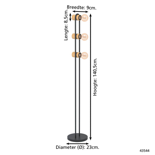 EGLO vloerlamp Chieveley - e27 - 140,5 cm - zwart/bruin - vtwonen shop