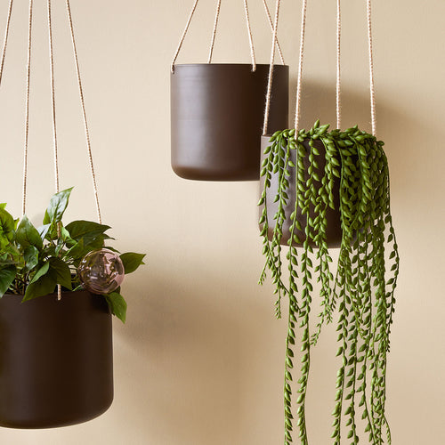 Hübsch hangende potten Bloom - canvas/katoen/ijzer - ø17xh16, ø21xh20, ø25xh24cm - vtwonen shop