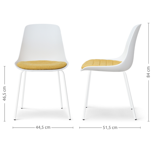 Nolon Nora-Liv Eetkamerstoel Wit - Okergeel Kussen - Witte Poten - vtwonen shop