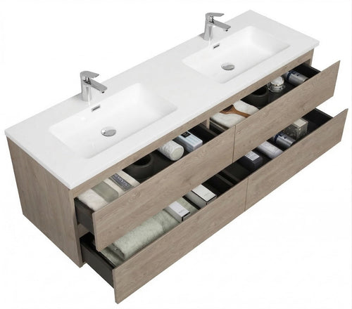 Badplaats Badkamermeubel Set Angela 160 x 48 cm – Kastanje Eiken – Badmeubel met Wastafel