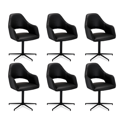 Furnhouse eetkamerstoelen armleuning Luna - Zwart - Kunstleer - Set van 6