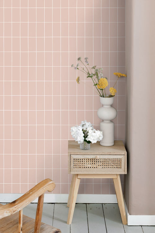 ESTAhome behang kleine tegeltjes licht roze - 50 x 900 cm - 131794