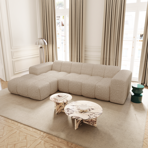 Premium Interiors - Linkerhoekbank BLOOM - bouclette beige 290cm