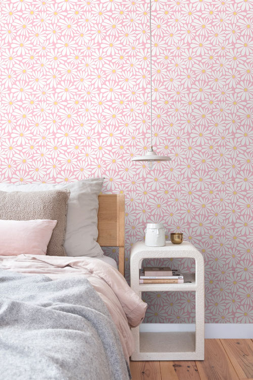 ESTAhome behang madeliefjes licht roze en geel - 50 x 900 cm - 131813