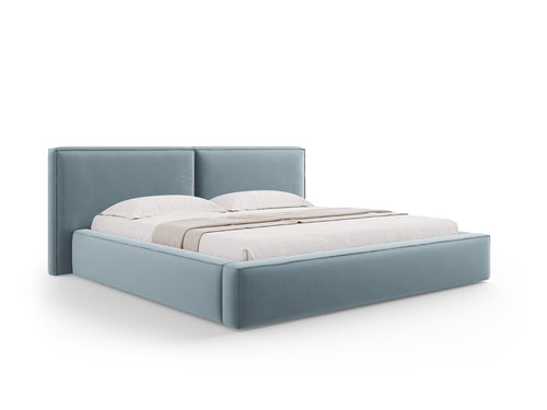 Micadoni Opbergbed met hoofdeinde Jodie 200x200cm, flueel, lichtblauw - 228x251x108cm