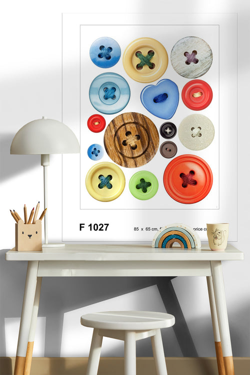 Sanders & Sanders muursticker knopen blauw, rood en geel - 85 x 65 cm - 600264