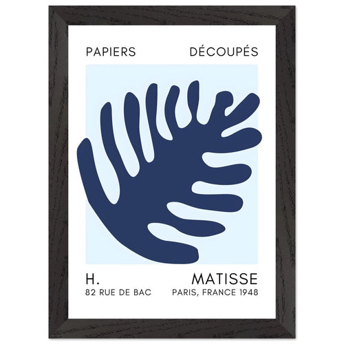 Artfulprints Poster met Lijst Matisse – Coral bloom navy blue I   - A4 21x29.7 cm - Blauw