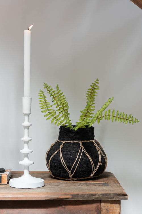 J-Line bloempot Marie - zeegras - zwart - Ø 21 cm