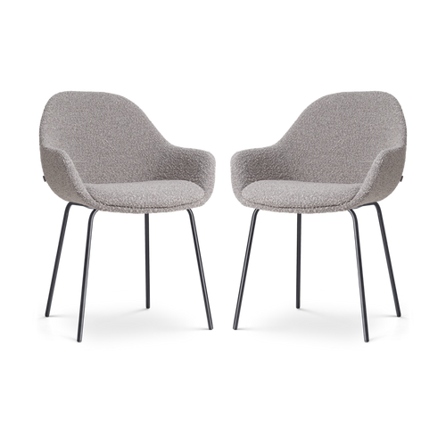 Nolon Nora-Mae Eetkamerstoelen Set van 2 - Bouclé Taupe - Zwarte Poten - vtwonen shop