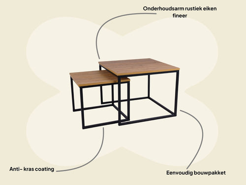 MaximaVida vierkante salontafel set Kiev XL 60 cm - rustiek eikenhout fineer