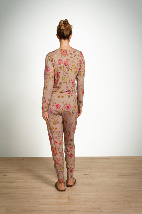 Pip Studio - Trice Pyjama t-shirt - Lange mouw Dames - Coco Flower - Zand - M