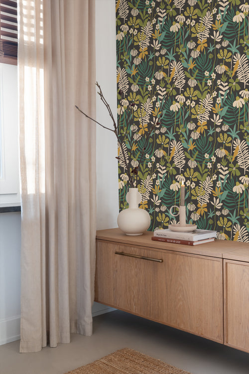 ESTAhome behang tropische bladeren en bloemen groen en meerkleurig - 50 x 900 cm - 131000 - vtwonen shop