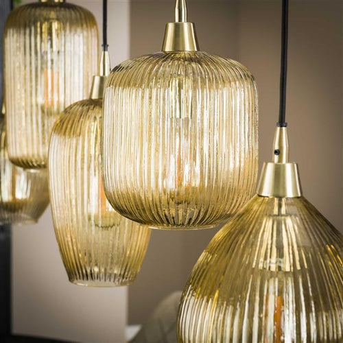 Giga Meubel Hanglamp Stripe Glass Mix - Amber - 5-Lichts - 120x20x150cm - vtwonen shop