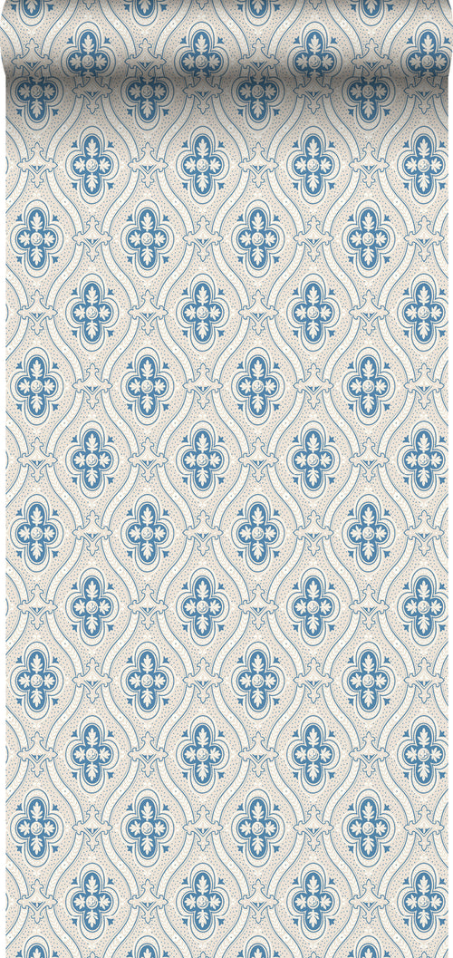 Borastapeter behang retro ornamenten blauw en grijs - 53 cm x 10.05 m - 660065 - vtwonen shop