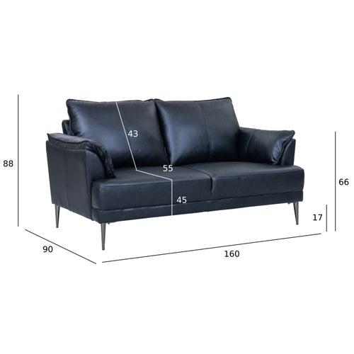 Furnhouse 2-zitsbank Soul - Zwart - Leer - 90x160x88