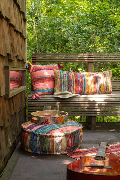 J-Line kussen Chindi Kwast  - katoen/polyester - roze