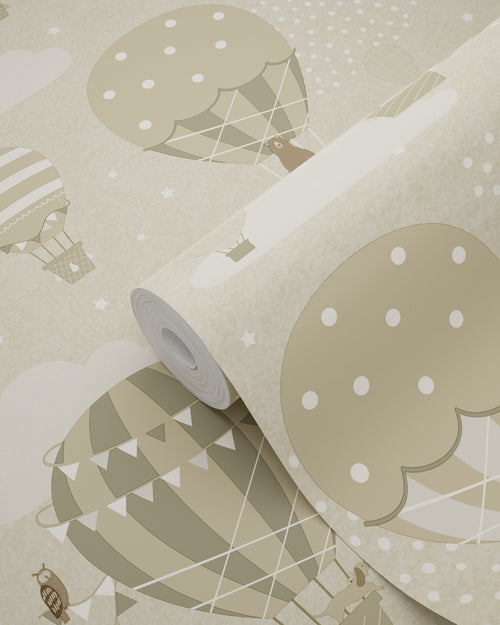 ESTAhome behang luchtballonnen olijfgroen - 50 x 900 cm - 131343 - vtwonen shop