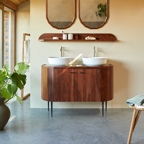 Tikamoon Wastafelkast van massief palissander en marmer 120 cm - Bruin - vtwonen shop