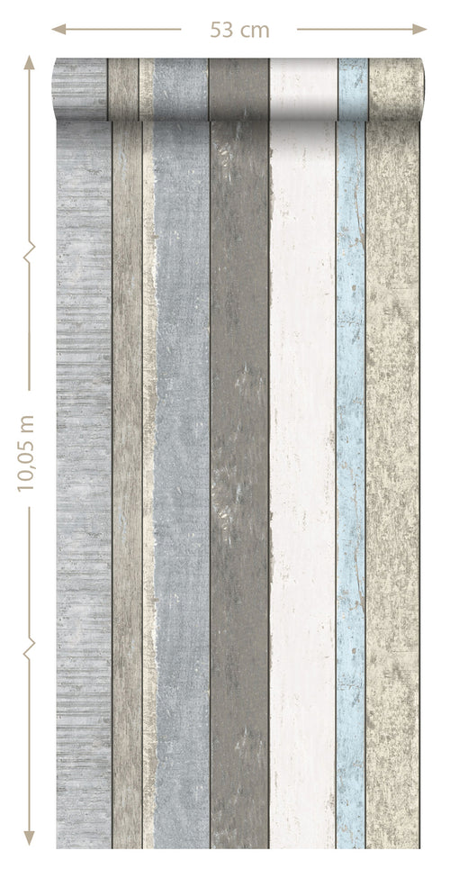 ESTAhome behang houten plankjes grijs en lichtblauw - 53 cm x 10.05 m - 138250