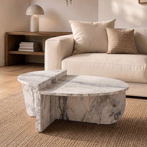 Calicosy - ORION Set van 2 salontafels - Licht hout - 90x90x35 cm
