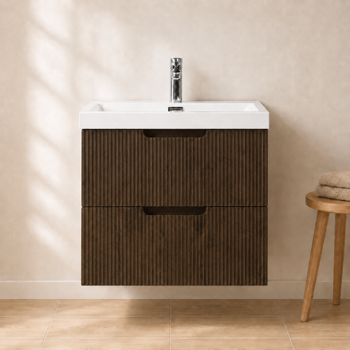 Badplaats Badkamermeubel Set Thermis 60 cm – Walnoot Bruin – Badmeubel met Wastafel