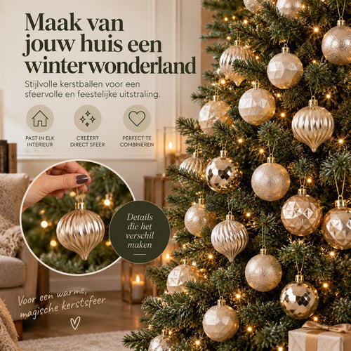 Mica Decorations Kerstballen Set Crème 40 Stuks - Onbreekbare Kerstballen van Gerecycled Polystyreen - Kerstboomversiering met Mat, Glanzend en
