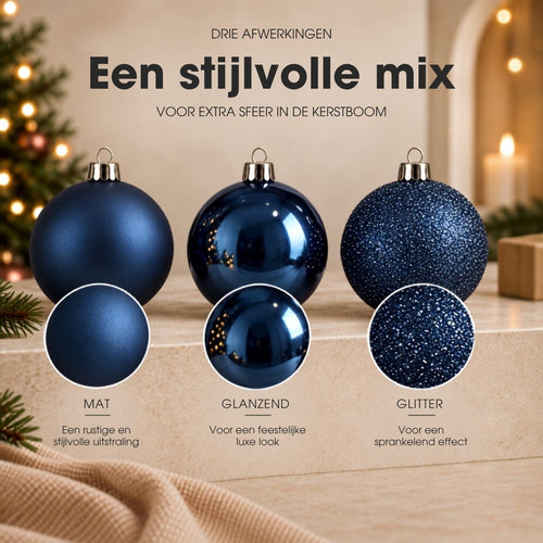 Mica Decorations Bal Onbreekbaar Donkerblauw 27 Stuks - Kerstballenset van Gerecycled Polystyreen - Diameter 8 cm - Stevig Ontwerp voor Kinderen en