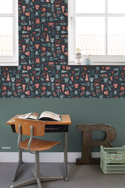 ESTAhome behang sportthema blauw en rood - 50 x 900 cm - 131945