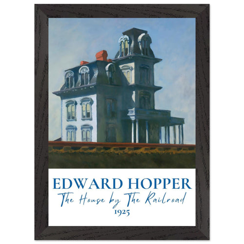 Artfulprints Poster met Lijst Edward Hopper - The house by the railroad   - A4 21x29.7 cm - Blauw