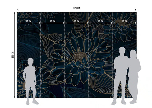 Sanders & Sanders fotobehang bloemen blauw en goud - 375 x 270 cm - 601456