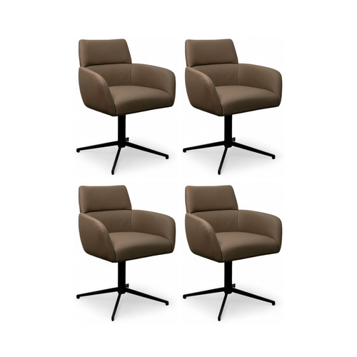 Furnhouse eetkamerstoelen armleuning Marco - Taupe - Leer - Set van 4