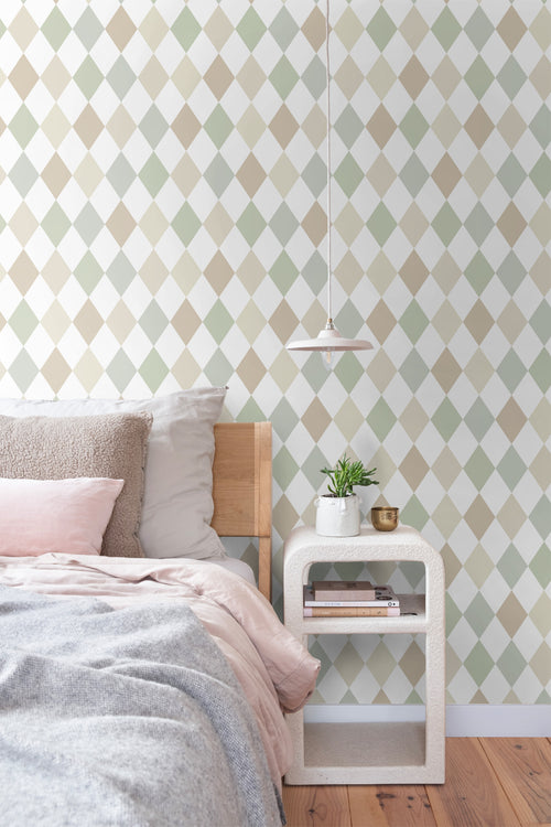 ESTAhome behang ruitjes beige, blauw en groen - 50 x 900 cm - 131760