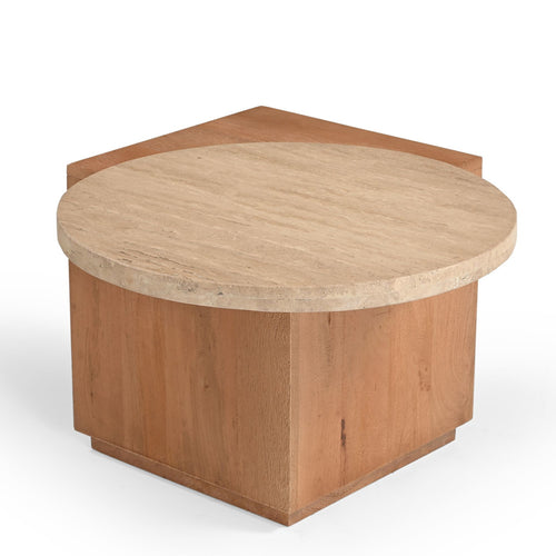 Starfurn Bijzettafel Numa - Organisch Hout/Travertin - 60x48x40cm