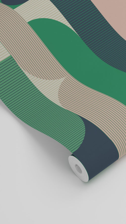 ESTAhome behang geometrische vormen groen, blauw, roze en beige - 50 x 900 cm - 131062 - vtwonen shop