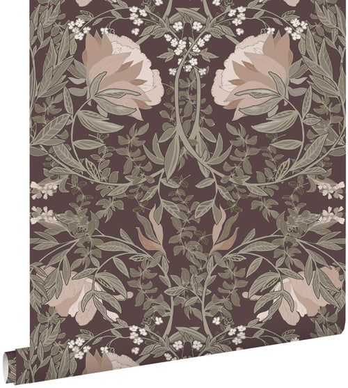 ESTAhome behang vintage bloemen in art nouveau stijl aubergine paars - 50 x 900 cm - 139694 - vtwonen shop