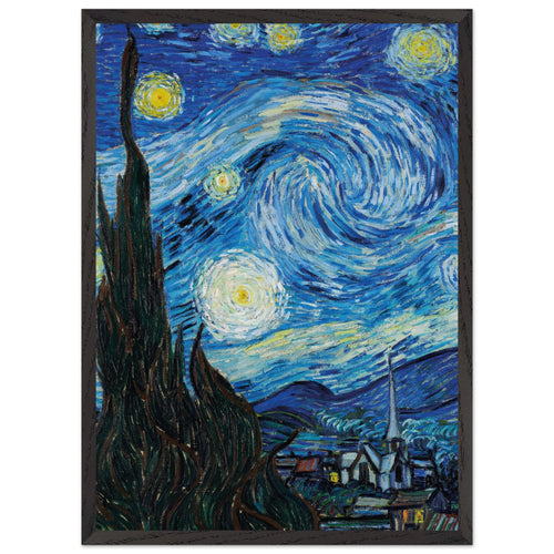 Artfulprints Poster met Lijst Vincent van Gogh - Starry night   - 50x70 cm - Blauw
