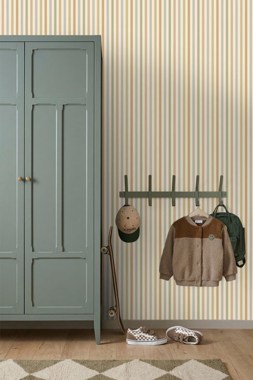 ESTAhome behang strepen groen, terracotta en bruin - 50 x 900 cm - 132256