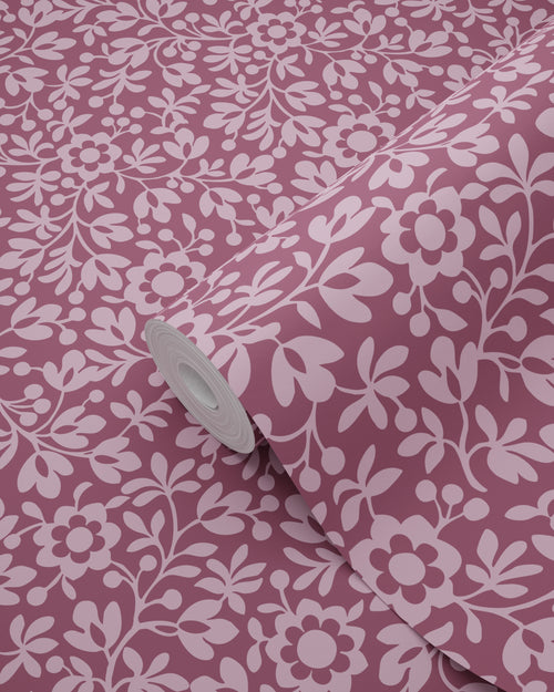 ESTAhome behang bloemetjes donker paars - 50 x 900 cm - 131673 - vtwonen shop