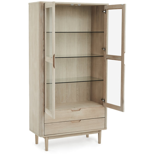 Furnhouse vitrinekast Nyborg - Witte olie - MDF, Eikenfineer, Glas - 45x100x190