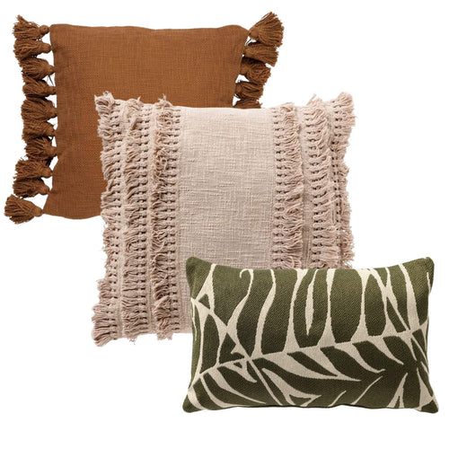KUSSENSET - 3-delig - Desert Leaves - 45x45 cm, 30x50 cm - Inclusief binnenkussens - groen, beige, bruin