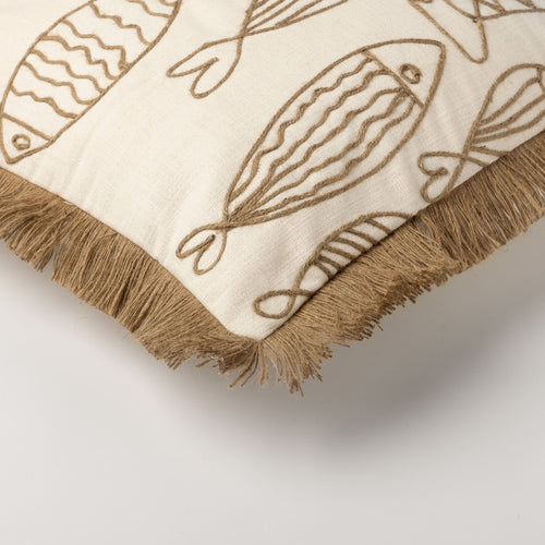 NEMO - kussenhoes 45x45 cm - gerecycled - jute franjes - Snow White - wit