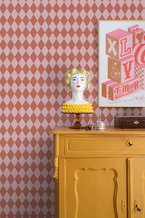 ESTAhome behang ruiten terracotta roze - 50 x 900 cm - 131598 - vtwonen shop