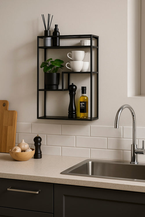 MIKA Wandrek Metaal Zwart – Industrieel Sierrekje 45 x 60 x 13 cm - vtwonen shop