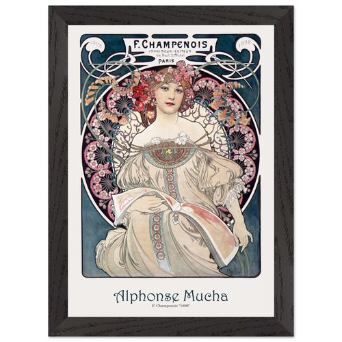 Artfulprints Poster met Lijst Alphonse Mucha - F. Champenois   - A4 21x29.7 cm - Blauw