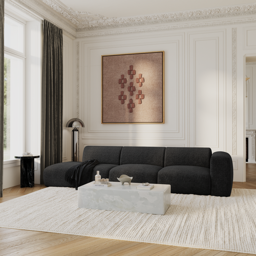 Sia Home - Rechte bank MYRA - Fluweel met patroon - Donker antraciet - 310cm - vtwonen shop