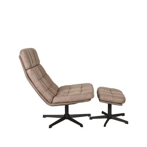 LABEL51 Fauteuil Alvar - Taupe Stof - Draaibaar - Incl. Hocker - vtwonen shop