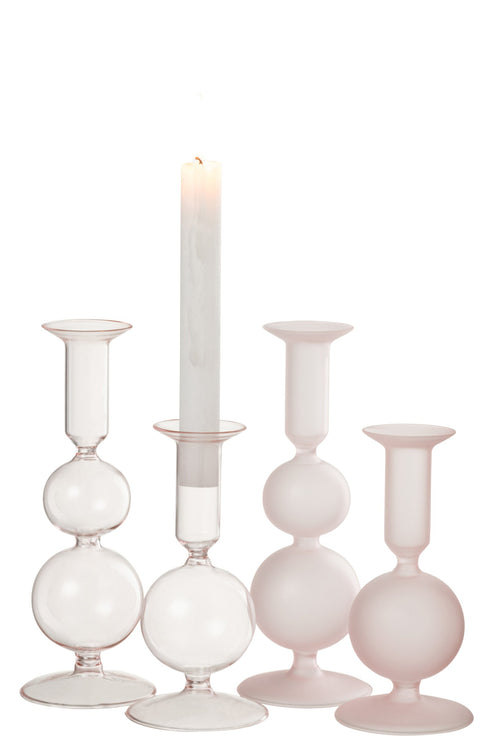 J-Line kaarshouder Ballen - glas - transparant/lichtroze - 2 stuks