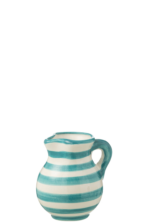 J-Line kruik Granada Stripes - keramiek - wit/aqua - small - vtwonen shop